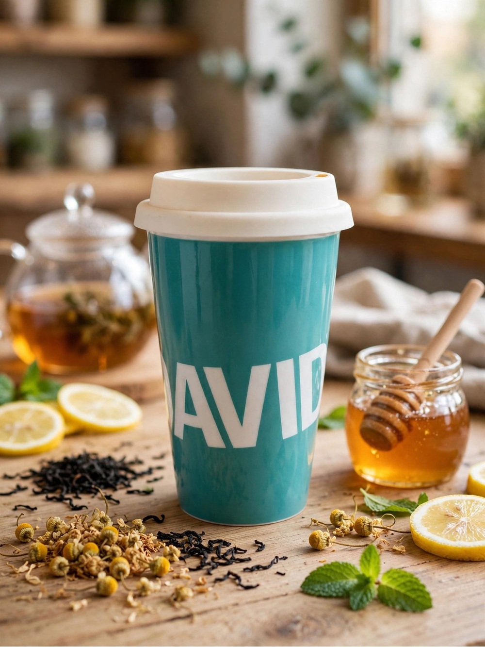 DAVIDsTEA Classic Teal Ceramic Travel Mug